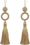 2 Pack Tassel 12 Inch Key Tassel with 4 Inch Cord Loop, Handmade Tassel with Wooden Ring, DIY Accessories for Home Decoration (Gold)