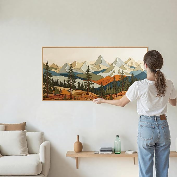 SIGNINART Vintage Mountains Framed Canvas Wall Art, Wooden Forest Wall Decor, Green Wood Pine Trees Wilderness Artwork, Natural Ridge Landscape Art Paintings for Living Room Bedroom Office 20"x40"