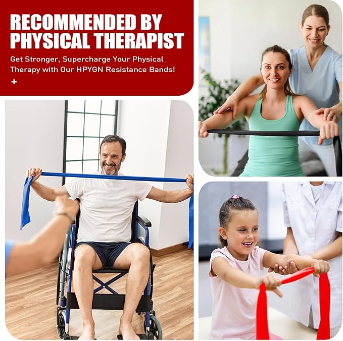 HPYGN 3 Levels Non-Latex Exercise Bands for Physical Therapy & Yoga, Professional Resistance Bands Set for Working Out, Strength Training, Pilates & Rehab, TPE Elastic Stretch Bands for Seniors, Women