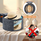 Round Hat Box, Stackable Felt Hat Boxes for Women Storage, Foldable Premium Hat Travel Case with Dustproof Lid, Space Saving Hat Organizer (Grey)
