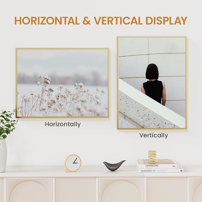 15x20 Aluminum Metal Picture Frame,Tempered Glass Gold Photo Frame 15x20 for Family Photo,Posters,Art,Document to Wall Mount Horizontally or Vertically