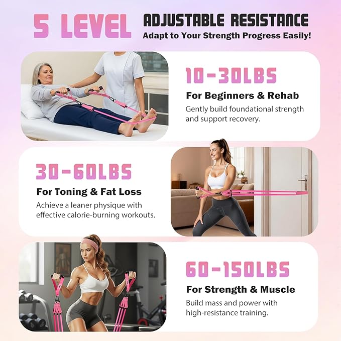 Resistance Bands with Handles for Women, Exercise Bands Set for Physical Therapy Yoga Pilates, 5 Level Workout Bands for Working Out with Door Anchor, Home Gym Fitness Equipment