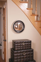 Howard Elliott Patterson Convex Round Hanging Accent Wall Mirror, Matte Black and Silver Leaf, for Bedroom Entrway or Any Room, 16 Inch