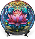 Boho Water Lily Stained Glass Print Decorative Plates Home Decor Ceramic Plates, Dinner Plates Display for Living Room, Kitchen, Hallway Console Side Table, Presents for Lotus Lover, 10 Inch