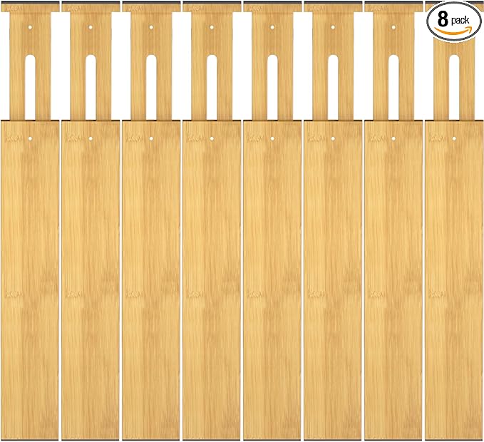 Bamboo Drawer Dividers,17-22" Adjustable Kitchen Drawer Organizer for Clothes,8 Pack Expandable Drawer Organization Separators for Bedroom,Bathroom,Dresser and Office,Natural