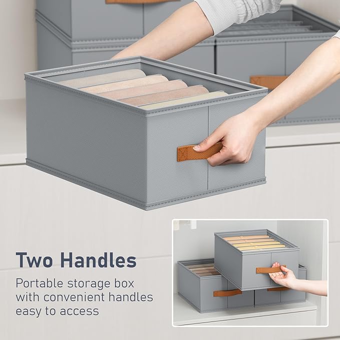 DIMJ Large Wardrobe Clothes Organizer - 8 Packs Fabric Closet Storage Organizer with Handles, Foldable Closet Organizers Dividers for Clothing Jeans Pants Sweater T-shirt