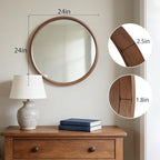 WallBeyond 24 Inch Round Wood Mirror, Circle Wooden Frame Wall Mirror for Bathroom, Living Room, Bedroom, Entryway (Walnut)