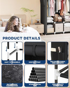 Mavivegue Portable Closet, 50 Inch Wardrobe Closet, Portable Closets for Hanging Clothes with 3 Hanging Rods and 6 Storage Shelves for Bedroom, Black