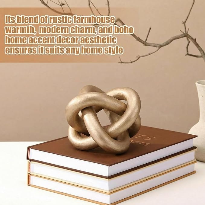 Yalikop 3 Link Wood Knot Decor Rustic Home Décor Accents Hand Carved Coffee Table Decoration, Boho Chain Link Decoration, Modern Shelf, Rustic Objects for Home Living Room Bedroom(Champagne)