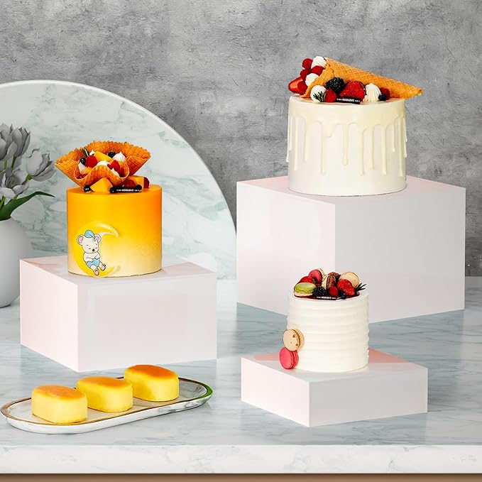 6pcs White Acrylic Food Display Risers Stands, Desert (Dessert) Risers, Buffet Display Stands, Acrylic Stands for Display, White Acrylic Boxes for Display - Dessert Buffet Displays, Party Wedding Cake Risers, Elevator Riser Decor, Food Risers for Decor...