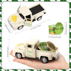 St. Patrick's Day Mini Metal Truck with Plastic Coin Vintage Diecast Pickup Tiered Tray Decor Rustic Farmhouse Shamrock Ornament Truck for St Patrick Home Shelf Table Tiered Tray Decorations