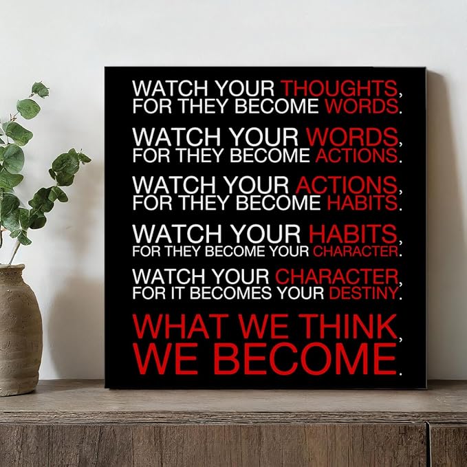 Watch Your Thoughts Motivational Classroom Posters, Inspirational Wall Decor Modern Canvas Painting Wall Art Framed Paintings for Office Living Room Bedroom Home Decorations, 8 x 8 Inches