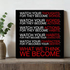 Watch Your Thoughts Motivational Classroom Posters, Inspirational Wall Decor Modern Canvas Painting Wall Art Framed Paintings for Office Living Room Bedroom Home Decorations, 8 x 8 Inches