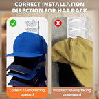 Spring Clip Hat Organizer for Baseball Caps – 2 Pack, Wall Hat Rack for Door & Closet – Keeps 20 Hats Tidy in Garage, Dorm, Man Cave – Multi-Layer Cap Storage (White)