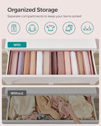 SONGMICS Set of 4 Large Size Wardrobe Clothes Organizers, 6-Compartment Foldable Drawer Organizers with Handles, 16.5 x 11.8 x 6.7 Inches, for Pants, Sweaters, Jeans, Jelly Pink URUS009R01
