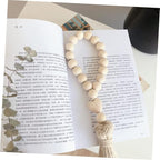 Rope Tassel Beads Wooden Pendant Hanging Ornament for Home Wall Door Decor Boho Style Beaded String Accent