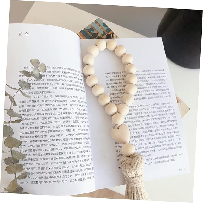 Rope Tassel Beads Wooden Pendant Hanging Ornament for Home Wall Door Decor Boho Style Beaded String Accent