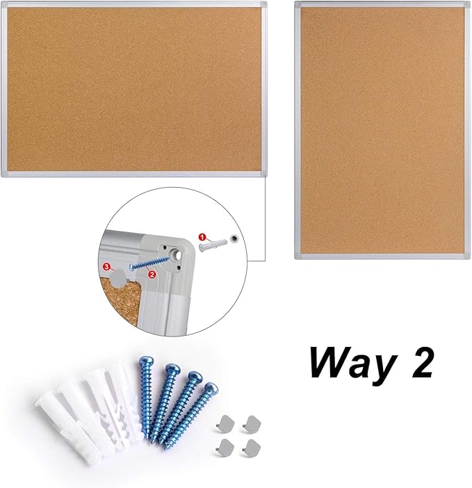 2-Pack Cork Board Bulletin Board 24 x 18, Silver Aluminium Framed Corkboard, Office Board for Wall Cork, Large Wall Mounted Notice Pin Board for Home, Office and School