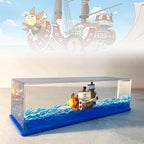 Unsinkable Thousand Sunny Pirate Ship in a Bottle, Non Sinking OP Anime Boat Model Fluid Drift Bottle Decorations Desk Decor Ornament for Boys Girls Gift (Blue-h)