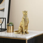 Cheetah Statue for Home Decor, 8" Resin Sitting Leopard Sculpture, Gold Desktop Decoration for Living Room, Dining Room, Office,Shelves, Tv Stand, Coffee Table or Entry Way