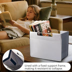 Leather Magazine Holder Foldable with Handles，Stable Magazine Rack Floor，Magazine Basket File Holder Storage，Document File Folder Organizer Free Standing for Office Living Room (grey)