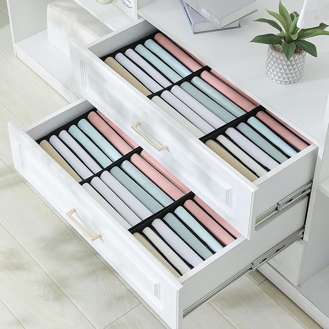 Qozary 4 Pack Drawer Organizers for Clothing, 10 Grids Foldable Dresser Drawer Organizers, Clothes Organizer for Folded Clothes, T-shirt, Tank Tops, Camisoles, Underwear, Leggings, Baby Clothes