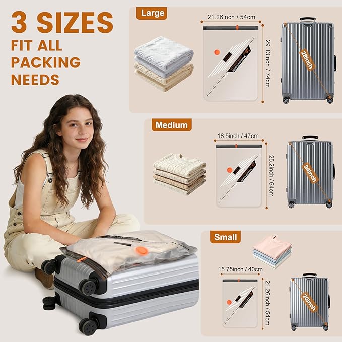 12 Packs Vacuum Storage Bags with Rechargeable Pump for Travel, Vacuum Seal Bags for Clothing Blankets Bedding, Space Saver Compression Bags for Storage Travel Moving (4S,4M,4L)