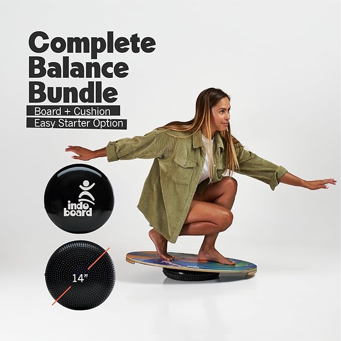 The Original Indo Board - Balance Board Trainer for Core Strength, Stability & Athletic Performance - Surfing, Skateboarding, Snowboarding, Yoga, Physical Therapy & More. Includes Board and Cushion - ROLLER NOT INCLUDED.