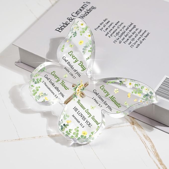 Christian Gifts for Women Faith, Butterfly Acrylic Plaque Sign, Religious Gifts for Women on Mothers Day Birthday Christmas, Spiritual Present for Female Friend Family, 5x3.8x0.5 Inch - Green