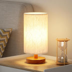 Fenmzee Small Table Lamp for Bedroom - Inline Control, Bedside Lamp with 3000K A15 LED Blub, Easy Assembly (Cream Shade - Walnut Base, 9" Inline Control)