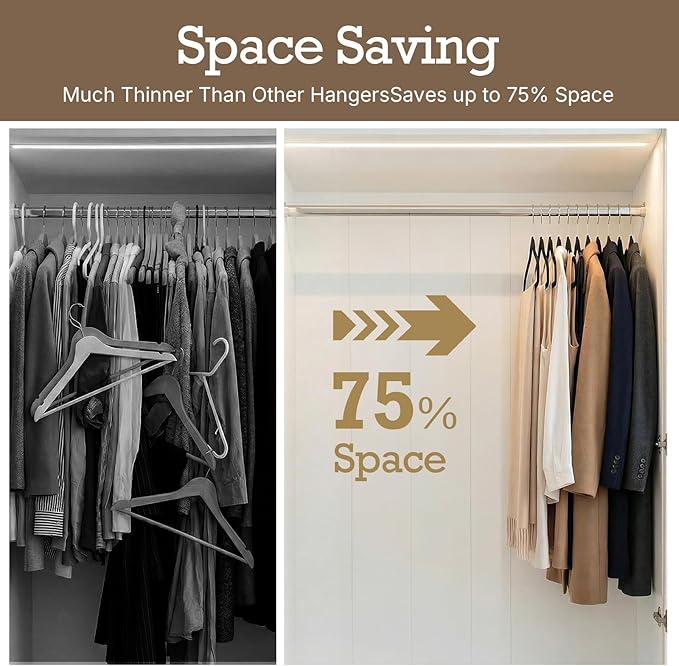 HOUSE DAY Black Velvet Hangers 120 Pack, Premium Clothes Non-Slip Felt Hangers, Sturdy Black Heavy Duty Coat Hanger, Durable Space Saving Suit Hanger, 360° Rotating Silver Hook