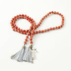 Farmhouse Ceramic Beads 50in Handcrafted Colors Bead Garland with Tassels Rustic Decor Prayer Boho Beads Big Wall Hanging and Coffee Table Decor Red Bead