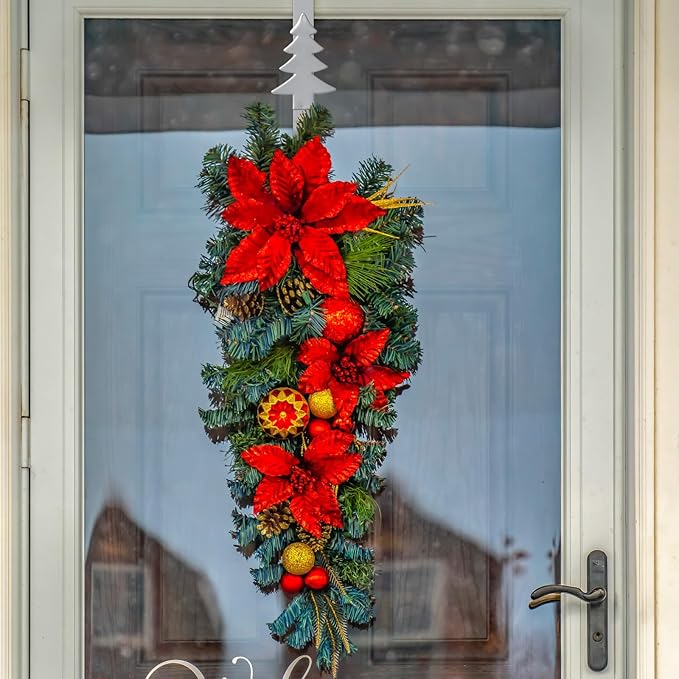 15 inches Christmas Decorative Wreath Hangers for Front Door;Over the Door Hooks (Silver, Christmas Tree)