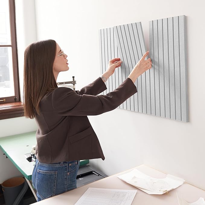 Felt Bulletin Board 35" x 24" - Stylish Cork Board Alternative for Office & Wall Decor – 6 Customizable Adhesive Tiles w/Golden Pins are Perfect to Display Your Photos