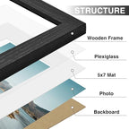 Vittanly 8x10 Picture Frames Set of 9, Display 5x7 Pictures with Mat or 8x10 without Mat, Photo Frames for Wall or Tabletop with Plexiglass, Engineered Wood, Black&Brown&Grey