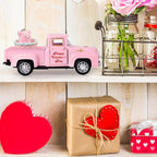 Hxezoc Pink Truck Decor Vintage Metal Truck with Pink Flower Basket Ornament Valentine's Day Farmhouse Tabletop Mantle Decoration for Home Kitchen Office Valentine's Day Theme Party Supplies
