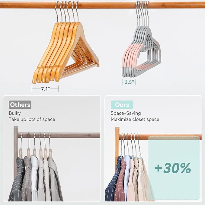 Pack of 30 Coat Hangers, Space-Saving Plastic Clothes Hangers, Non-Slip, 0.2 Inches Slim, 360° Swivel Silver Hook for Shirts, Pants, Suit & Wet/Dry Garments, Pink and Dark Gray