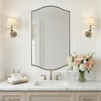 ANDY STAR Rectangle Scalloped Mirror, 24"x40" Brushed Nickel Bathroom Mirror in SUS304 Stainless Steel Metal Frame, Silver Vanity Mirror with Unique Arched Top Design