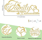 Family Metal Word Sign Wall Art Decor, Where Life Begins Love Never Ends Heart Butterflies Wall Hanging Sculpture, Golden Iron Letters Quotes Home Decor for Living Room Kitchen (Golden)
