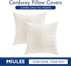 MIULEE Pack of 2 Corduroy Decorative Throw Pillow Covers 16x16 Inch Soft Boho Striped Pillow Covers Modern Farmhouse Home Decor for Sofa Living Room Couch Bed Pure White