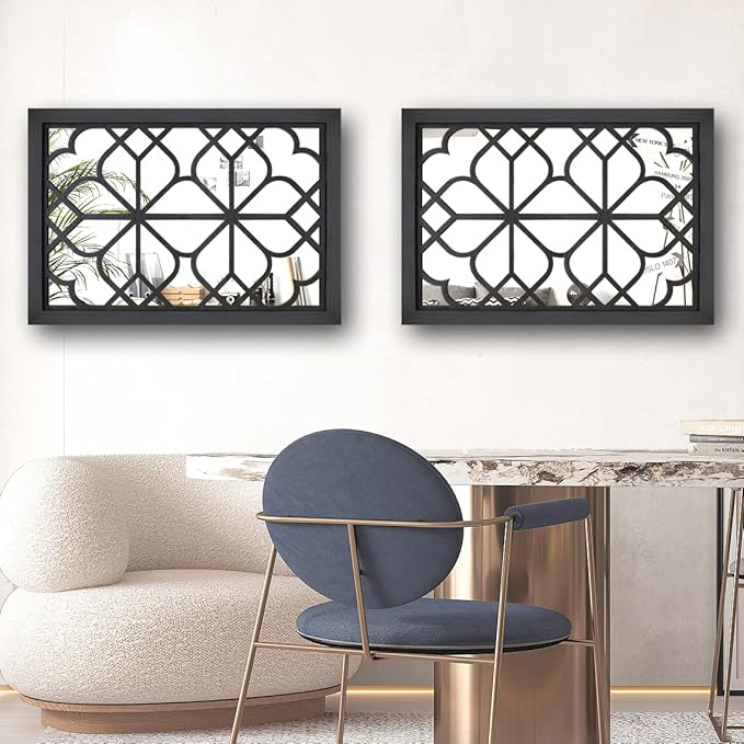 Wocred Set of 2 Rectangular Wall Mirror,Gorgeous Rustic Farmhouse Accent Mirror,Black Entry Mirror for Bathroom Renovation,Bedrooms,Living Rooms and More(11”x15”)
