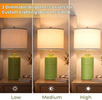 JUNNAI Light Green Ceramic Table Lamp 25 inch 3-Way Dimmable Nightstand Lamp with White Linen Shade Bedside Lamp for Living Room Bedroom Office Reading (Bulb Included)