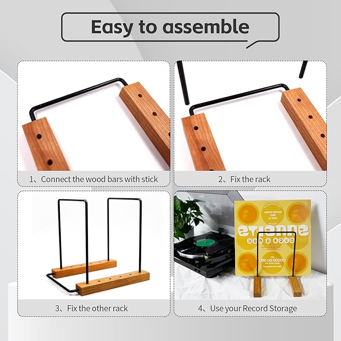 40 LP Vinyl Record Storage Solid Cherry Wood Vinyl Record Holder Magazine Organizer Record Display Rack For Albums (Iron)