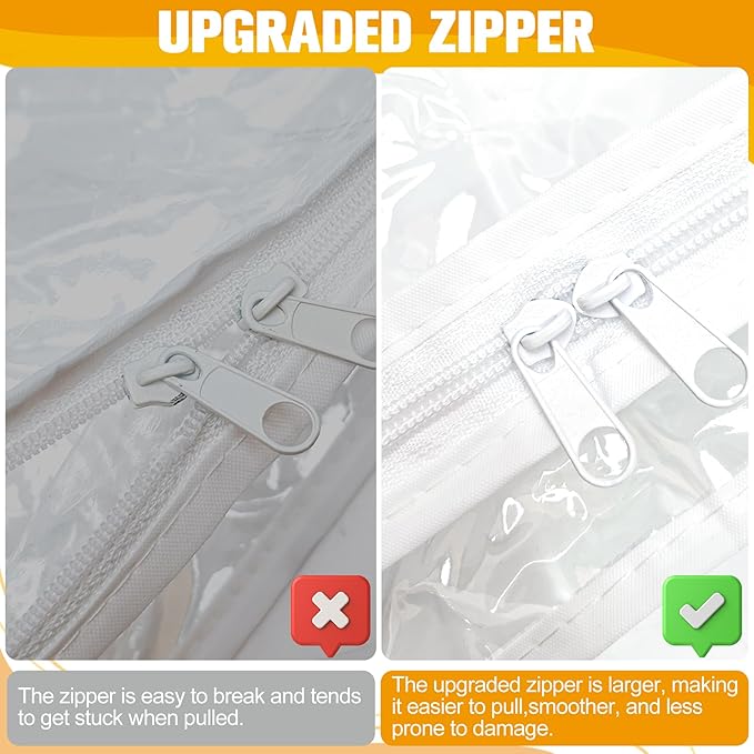 Kikerike Plastic Storage Bags with Easy-Glide Zipper, Pack of 8, Durable Clear Vinyl Zippered Storage Bags for Clothes Sweaters Comforters Blankets Sheets Bedding (18 x 15 x 4 Inch)