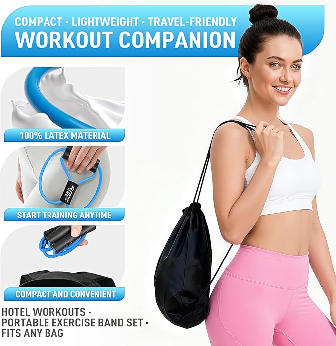 Figure 8 Resistance Bands for Arm, Back, 3 Level Latex Heavy Exercise Bands with Handles for Strength Training, Full Body Workout, Physical Therapy, Pilates, Yoga, Home Gym Equipment for Women