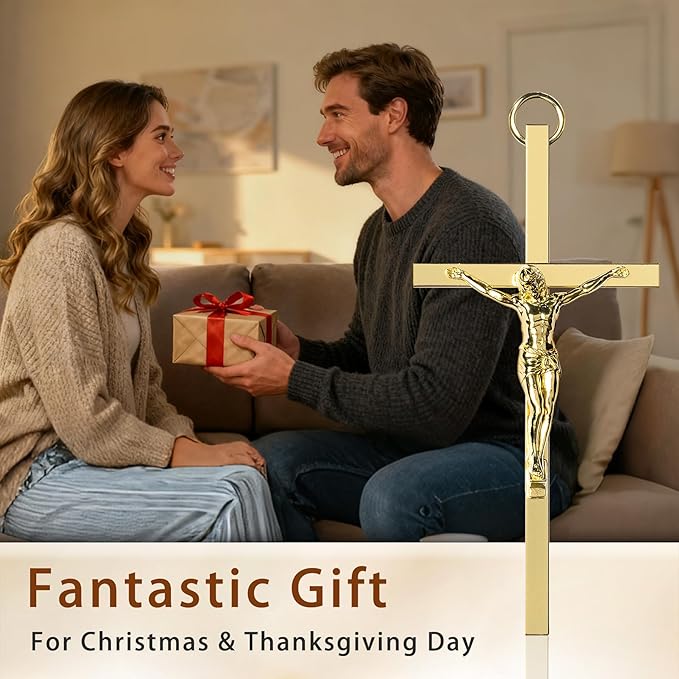KUXBET Crucifix Cross, Metal Gold Crucifix with Jesus Crucifix, My Heart/Encouragement Gift Pocket Stress Cross Fidget for Christian Faith, Prayer, Christmas Gifts (4.1inch, Antique Gold)