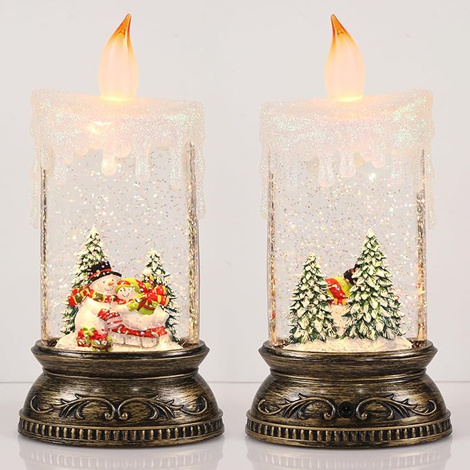 Eldnacele Musical Snow Globe Lantern with Timer Battery Operated & USB Powered Lighted Snowman Singing Snow Globe Christmas Decor