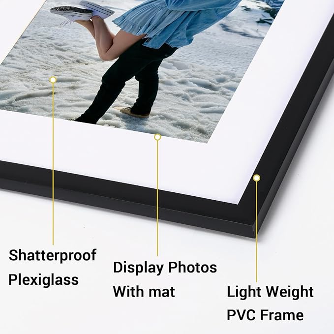 Rempry 11x14 Picture Frame, Display 8.5x11, 8 1/2x11 Certificate Document Award with Mat or 11x14 Without Mat, Wall Gallery Photo Frames, Black, 1 Pack