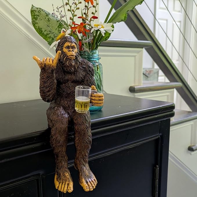John Bernard & Company Party Bigfoot Male Hang Loose Beer Drinking Decorative Sasquatch Yeti Statue/Figurine 10 Inch H Shelf Sitter Figurine (Natural)