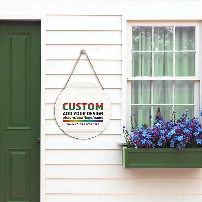 Personalized Wooden Hanging Sign 12x12 Inch Customized Name Plaque Board with Text Wreath Sign for Front Door Decor Farmhouse Wood Wreath Indoor Wall Hanging Decoration